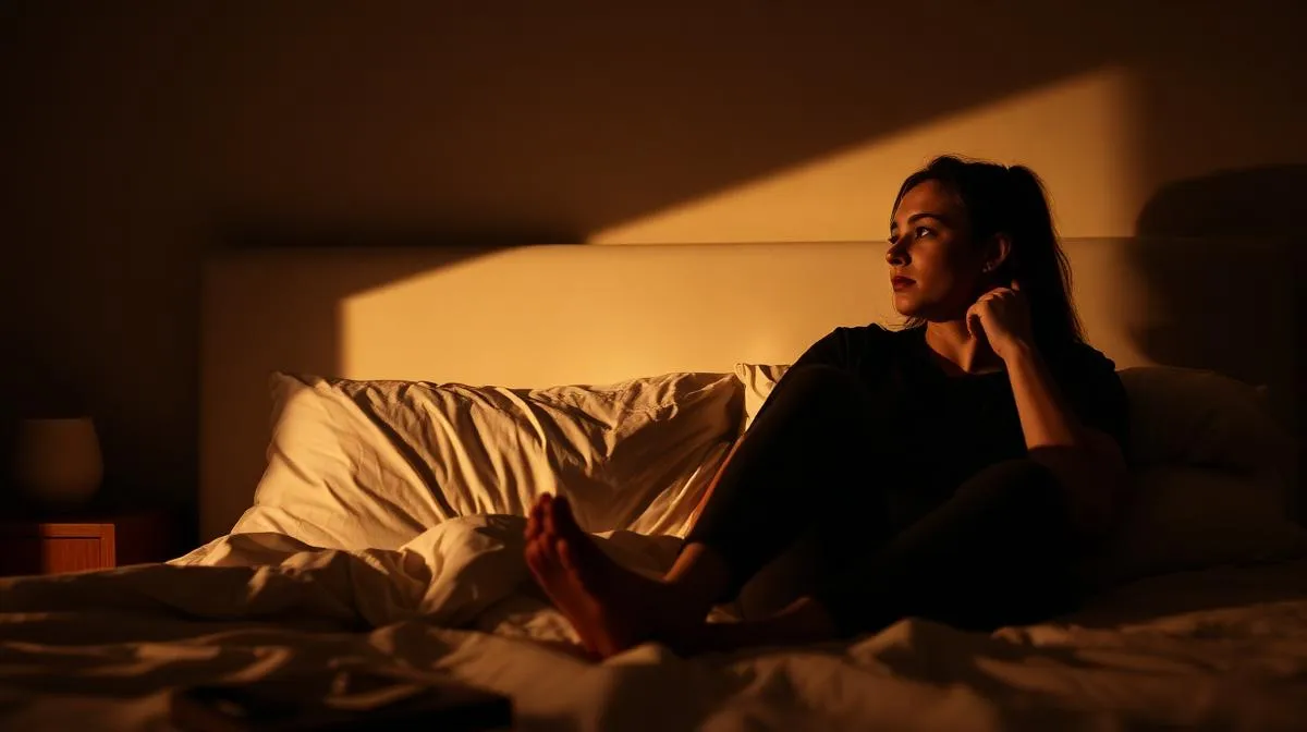 Couple assis sur un lit dans une lumière tamisée, illustrant la distance émotionnelle malgré la proximité
