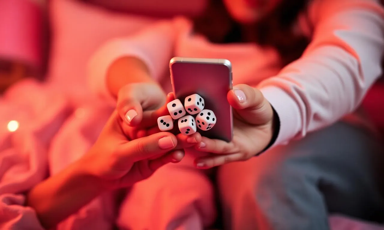 Cartes de jeu coquin posées sur un lit avec une lumière tamisée